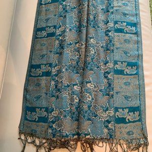 Turquise  and Silver Elephant Pashmina